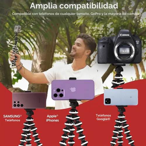 Vista 3 de Talk Works - Trípode flexible para iPhone, Android, cámara, patas flexibles, soporte ajustable con mini control remoto inalámbrico para selfies