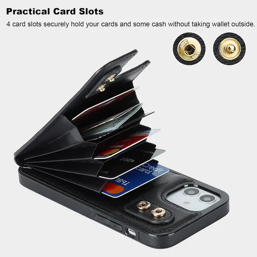 Vista 4 de Folosu Funda compatible con iPhone 12 iPhone 12 Pro con soporte para tarjetas, rotación de 360°, soporte de anillo de dedo con función atril
