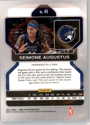 Vista 2 de 2022 Panini Prizm WNBA #44 Seimone Augustus Minnesota Lynx Basketball Trading Card