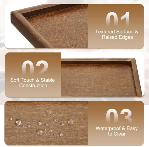 Vista 3 de Bandeja rectangular de madera para servir, bandeja decorativa de madera, 13.8 x 9.5 pulgadas, apta para decoración del hogar, cocina, mesa auxiliar