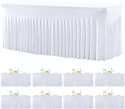 Vista 39 de Paquete de 2 manteles color azul bebé para mesas rectangulares de 6 pies, mantel ajustable de elastano, fundas de mesa elásticas de 6 pies, manteles