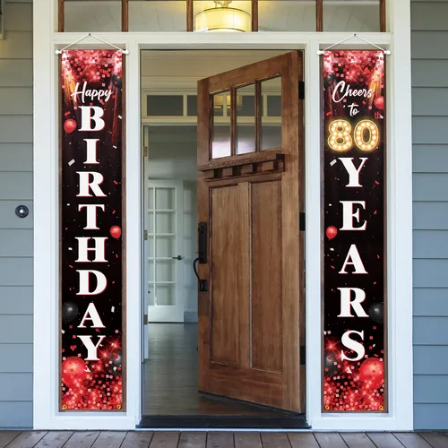 Vista 14 de Letrero de feliz cumpleaños número 10 para puerta, color rojo y negro, decoración temática de fiesta de cumpleaños con purpurina para niños y niñas