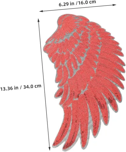 Vista 2 de Red Sequin Angel Wings Fabric Appliques Adhesive Backing Embroidered Iron-on Patches for Clothing Hats Backpacks DIY Decoration