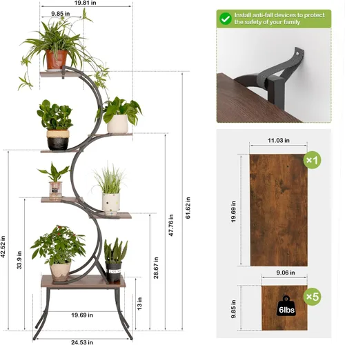 Vista 2 de Soporte para plantas de interior con luces de cultivo de 63 pulgadas, macetas grandes y altas de 6 niveles, estante de metal para flores, estante