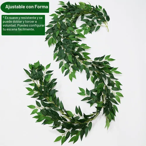 Vista 3 de 3 hebras de vides de Ruscus italiano artificial de 78" de seda, guirnalda de vegetación italiana de Ruscus verde con hojas verdes, vides