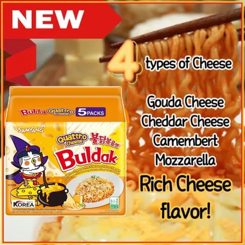 Vista 2 de COKOYAM Samyang Quattro Queso Caliente con sabor a pollo BULDAK Ramen 5 unidades 5.11 oz
