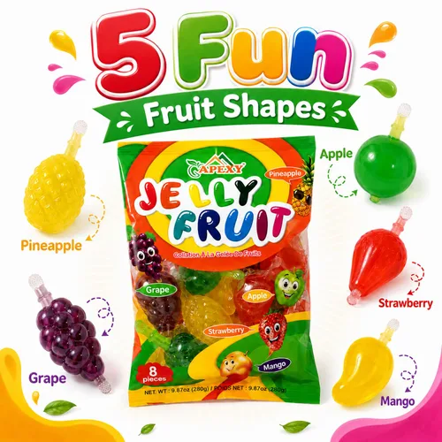 Vista 2 de Apexy Jelly Fruit – Jugoso caramelo de gelatina exprimible – Surtido de sabores afrutados, textura divertida y explosiva, bocadillos de gelatina