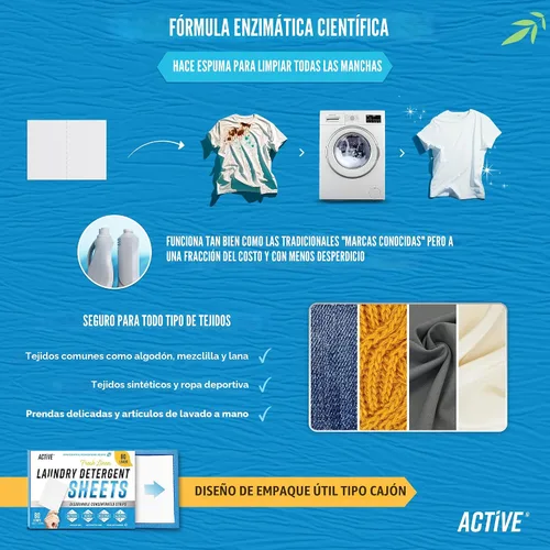 Vista 4 de Hojas de Detergente para la Ropa Ecológicas - 80 Cargas, Hoja de Lavadora Sin Líquido con Aroma Fresco, Tira de Lavandería para Viajes sin Residuos