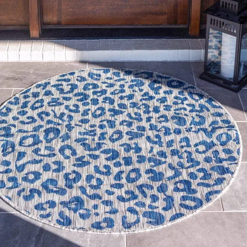 Vista 22 de Unique Loom colección Outdoor Safari Alfombra para exteriores - Leopardo (13' redonda, azul/gris)