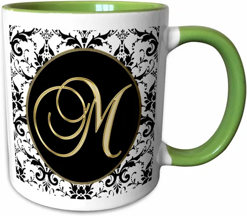 Vista 11 de 3dRose Image of The Script Letter M - Taza de cerámica, color blanco y negro, 11 oz Negro/Blanco