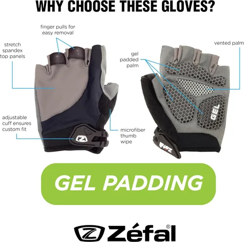 Vista 2 de Zefal Guantes de bicicleta unisex de gel cómodos y sin dedos, transpirables y ajustables, tallas S-XL