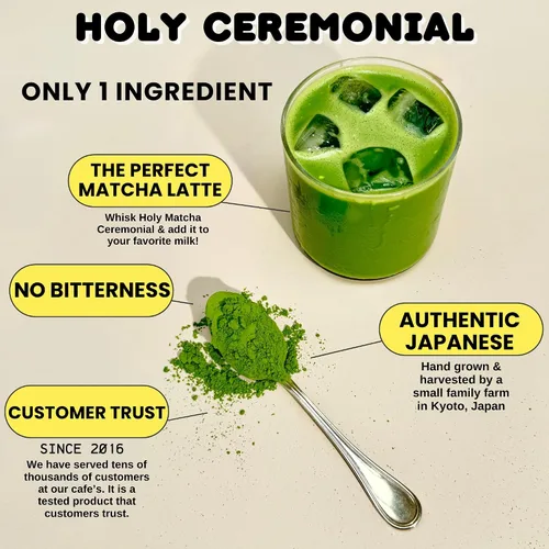 Vista 2 de Holy Matcha Uji Ceremonial Té Verde en Polvo Auténtico Japonés Superalimento antioxidante con L-teanina para energía natural, enfoque