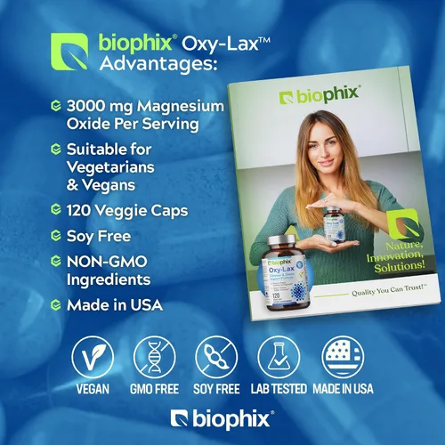 Vista 3 de biophix Oxy-Lax 750 mg 120 Vcaps - Laxantes naturales para el estreñimiento ocasional - Laxante de magnesio con magnesio oxigenado - Limpieza