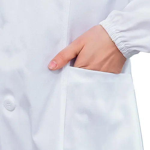 Vista 4 de Abrigo de laboratorio blanco unisex de manga larga de 40 pulgadas, ajuste clásico con 3 bolsillos, Blanco