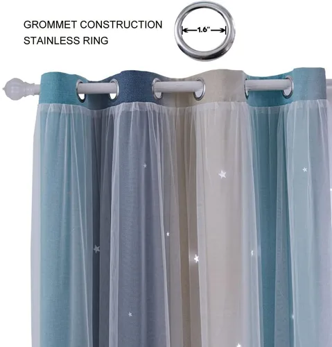 Vista 2 de FANLI Cortinas opacas de arcoíris degradado para dormitorio de niños y niñas, sala de estar, rayas oscuras, doble capa, corte de estrellas