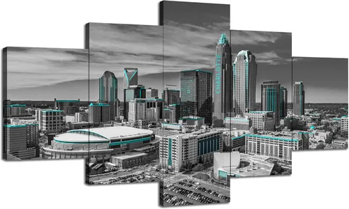 Vista 9 de Cawpom Arte de pared de Los Ángeles en blanco y negro, cuadro decorativo para pared, diseño de horizonte de Los Ángeles, póster de palmera, marco