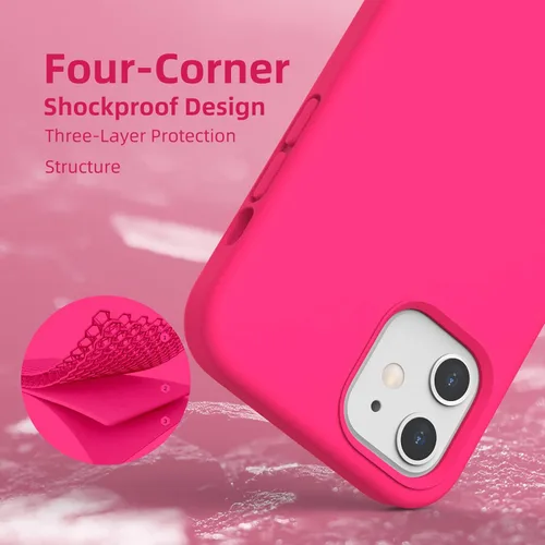 Vista 7 de Funda de silicona líquida compatible con iPhone 12/12 Pro, color rosa intenso [Protección contra caídas]