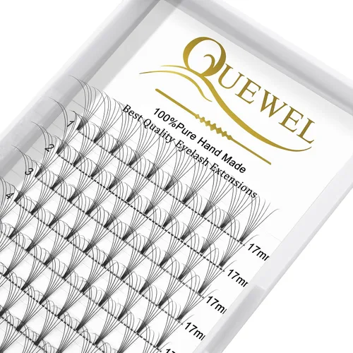Vista 29 de QUEWEL Extensiones de Pestañas Prehechas en Ventilador, Extensiones de Pestañas Prehechas 3D de 0.07mm de Grosor, Rizado C, 8mm de Volumen