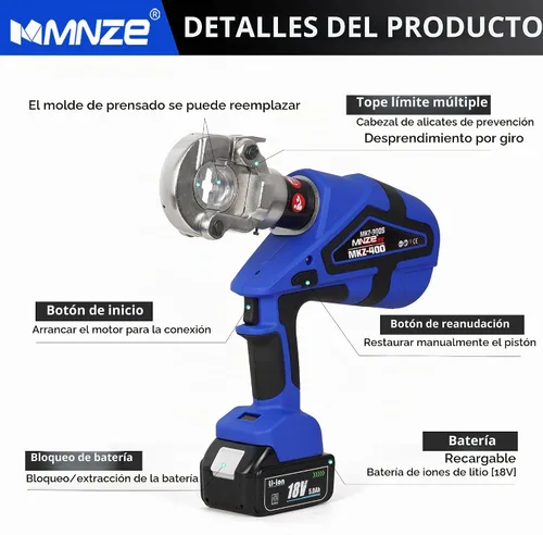 Vista 5 de Herramienta de prensado hidráulica eléctrica, alicates de crimpadora de terminales de cable Rechargeable Crimping Tool 6 Ton Electrical Terminal