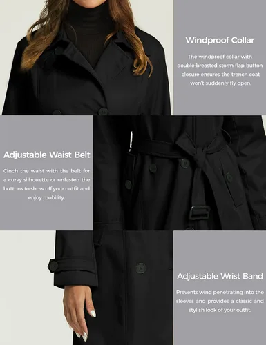 Vista 5 de Wantdo - Abrigo de mujer con doble pecho, con solapa y cinturón, estilo clásico