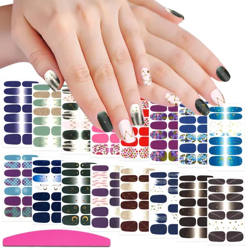 Vista 9 de 224 piezas de 16 hojas de color sólido y mate, autoadhesivas, tiras de esmalte de uñas para mujeres, calcomanías de arte de uñas, accesorios de uñas