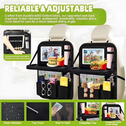 Vista 3 de Organizador de asiento trasero de automóvil de 2 piezas con bandeja plegable, 9 + 2 bolsillos, organizador y almacenamiento para automóvil