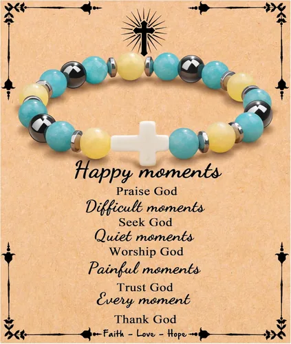 Vista 18 de Pulsera cruz JoycuFF para mujer, regalos de fe cristiana para mujer, joyería católica religiosa de Pascua, joyería cristiana, pulseras con cuentas