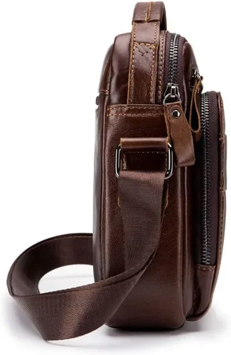 Vista 3 de Hebetag Bolso bandolera de cuero pequeño para hombre, para viajes al aire libre, negocios