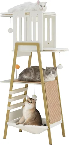 Vista 9 de FourFurPets Árbol Moderno para Gatos, Torre para Gatos de 58 Pulgadas para Gatos Grandes, Árbol para Gatos Maine Coon con Tabla de Rascar, Percha