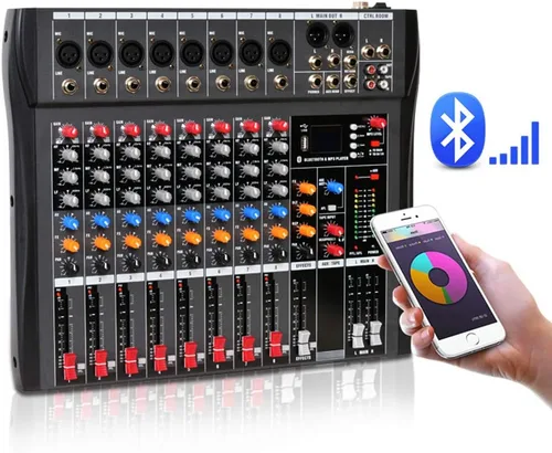 Vista 2 de Mezclador profesional de 8 canales, interfaz de consola digital USB MP3 Phantom Power estéreo DJ Studio FX Chasis de acero, mezclador de audio USB
