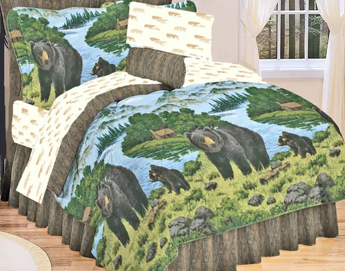 Vista 3 de Rustic Cabin Lodge - Juego de edredón de 8 piezas con sábanas (cama en una bolsa) (tamaño matrimonial)