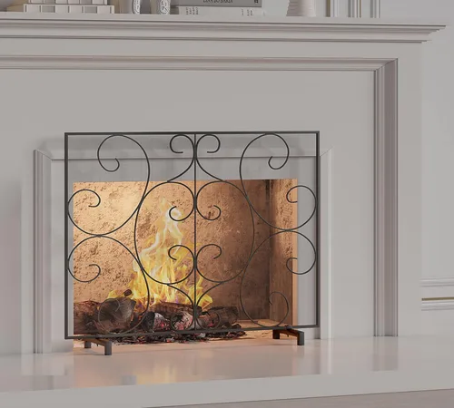 Vista 5 de Kingson - Pantalla protectora decorativa de panel único para chimenea, malla de metal resistente hecha a mano, protector contra chispas de fuego