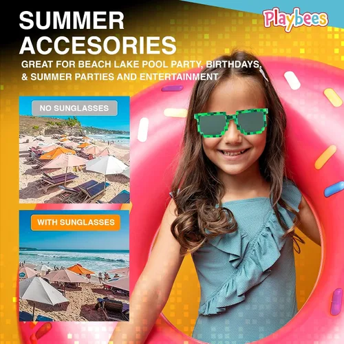 Vista 5 de Playbees Pixel Sunglasses Paquete de 12 Gafas de sol robot para niños y adultos Marcos gráficos pixelados Perfecto para fiestas de cumpleaños
