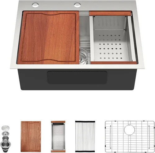Vista 12 de Dcolora - Estación de trabajo para fregadero de cocina de 33 x 22 pulgadas Dorado