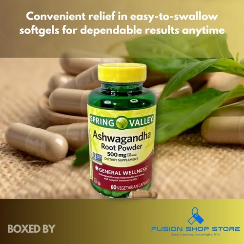 Vista 2 de Ashwagandha - Polvo de raíz de 500 mg, 60 cápsulas (paquete de 1), en caja por Fusion Shop Store