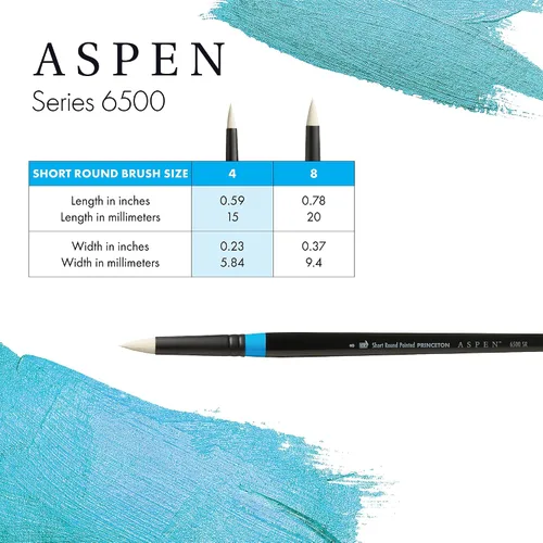 Vista 5 de Princeton Artist Brush Co. Aspen Series 6500 – Mango largo corto puntiagudo redondo tamaño 8 – Pincel redondo sintético único redondo para pintura