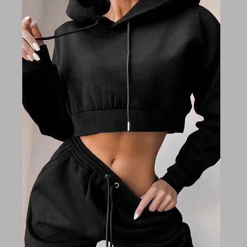 Vista 4 de Hugncmy Women's Fashion Outfits Tracksuits Hooded Sweatshirt and Sweatpants Casual Sports 2 Piece Set Faux Wrap Dress