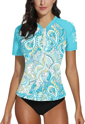 Vista 38 de BesserBay Camiseta de natación de manga corta con cremallera UPF 50+ para mujer, de secado rápido