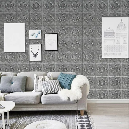 Vista 3 de ECYC Ltd 10 paneles de pared de espuma 3D autoadhesivos de 13.78 x 13.78 x 0.12 pulgadas, paneles de pared de flores 3D para despegar y pegar, Gris