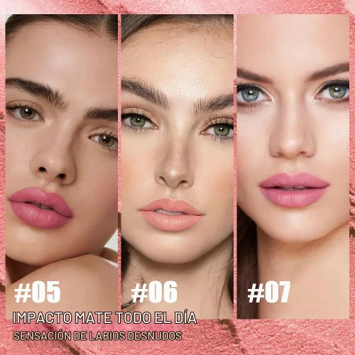 Vista 2 de Juego de 6 delineadores de labios y lápiz labial, color rosa claro, morado claro, mate, kit de labios con delineador de labios, larga duración