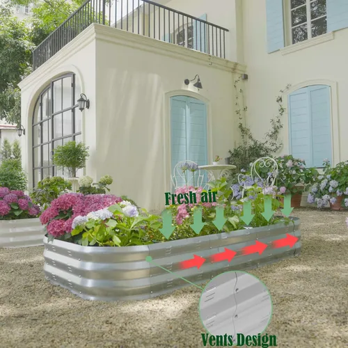 Vista 7 de Kit de cama de jardín elevada galvanizada, grandes camas de jardín elevadas de metal para verduras, maceta galvanizada elevada, cajas de jardín
