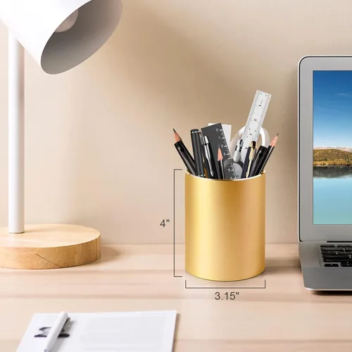 Vista 4 de Soporte para bolígrafo para escritorio, taza de metal para bolígrafo, organizador de bolígrafos de escritorio y taza para lápices para accesorios
