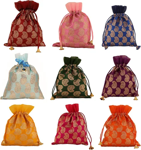 Vista 29 de Touchstone Drawstring Bags Indian Handcrafted Pouches Potli for Gifts Elefante_Multicolor (paquete de 20)