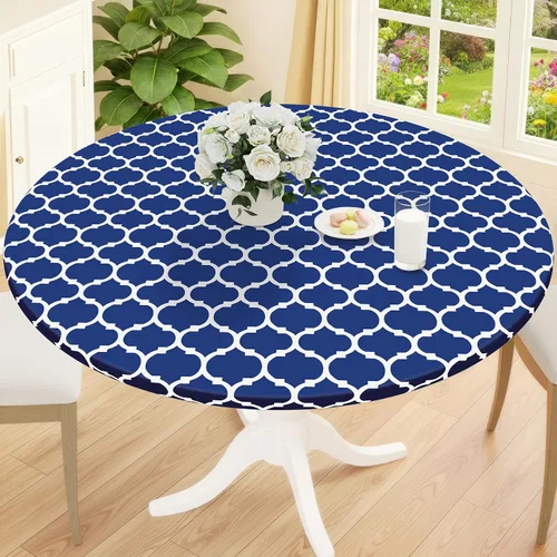 Vista 11 de Smiry Mantel redondo de pícnic, fundas de mesa elásticas impermeables para mesas de 18 a 24 pulgadas, manteles de vinilo con parte trasera