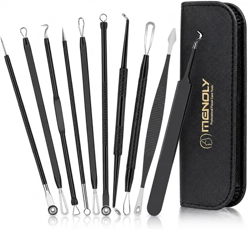 Vista 10 de MENOLY Kit de herramientas para reventar espinillas, 10 piezas, herramienta para eliminar espinillas, para acné, espinillas, comedones, acné, nariz