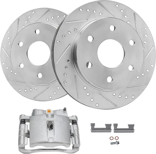 Vista 110 de Detroit Axle - Rotores de freno delanteros perforados y ranurados + repuesto de pinza de freno lateral del conductor para Honda Odyssey Acura MDX
