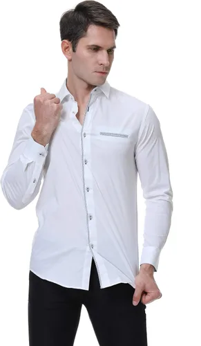 Vista 5 de SAMERM Camisa de vestir para hombre, ajuste regular, manga larga, con botones, para hombre (S-2XL)