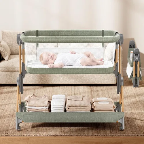 Vista 7 de ANGELBLISS Cuna de bebé, cama de noche 3 en 1, cuna plegable con un clic