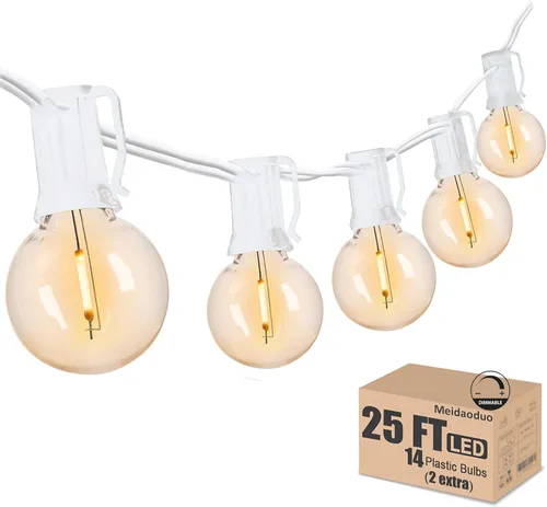 Vista 12 de 200 pies de luces de cadena LED al aire libre Edison para exteriores, impermeables, 2200K, luces de patio con 104 bombillas de plástico