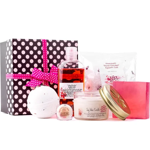 Vista 6 de Set de regalo de baño y spa corporal para mujeres, bombas de baño de sal relajantes, jabón natural de proceso frío, exfoliante facial de frambuesa